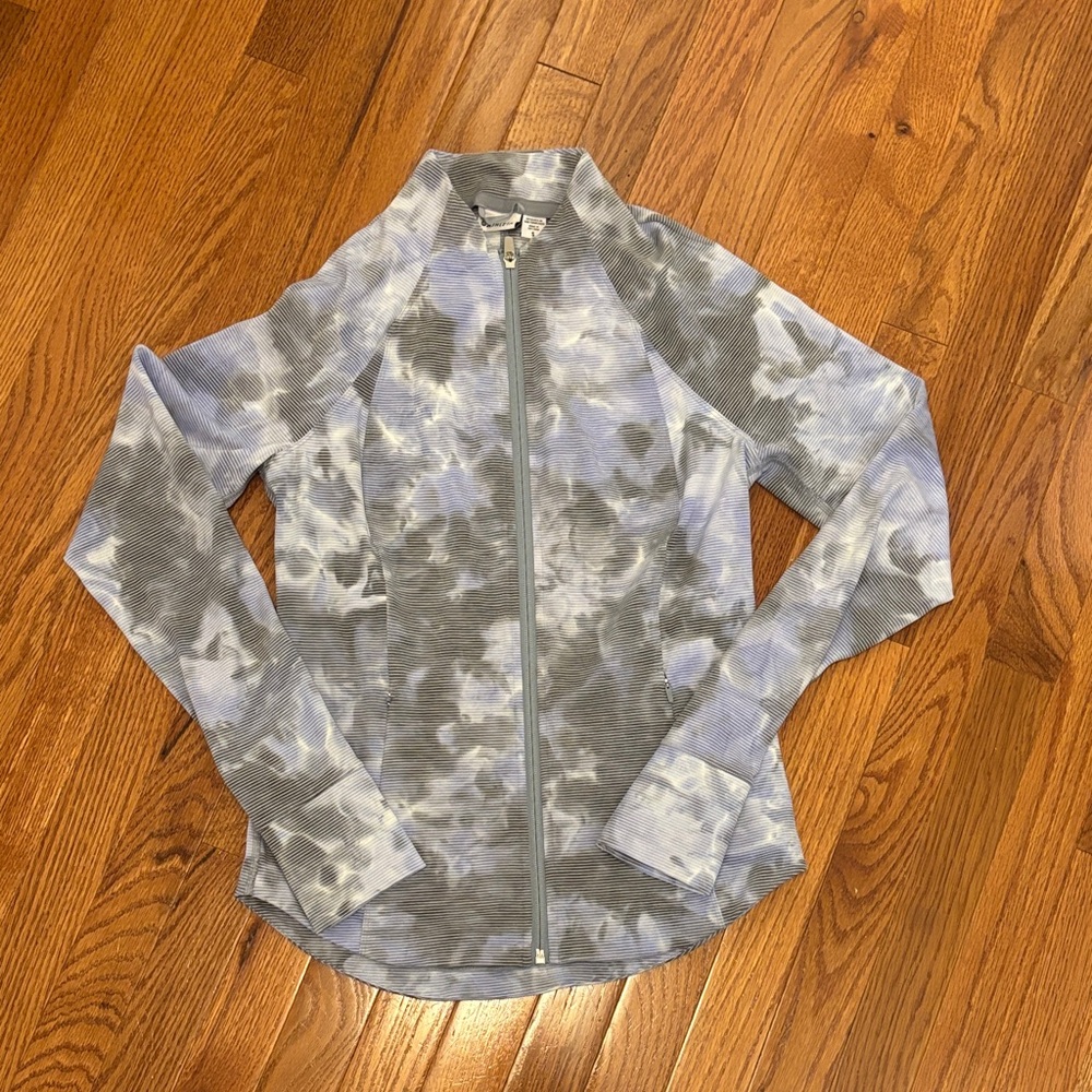 Athleta Salutation Gray and Blue Striped Jacket